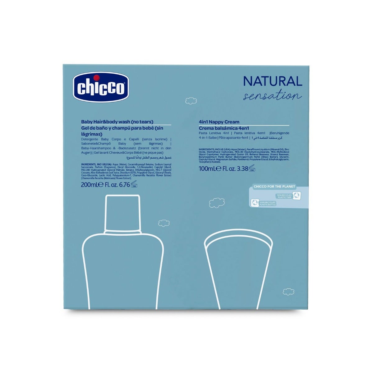 Chicco Natural Sensation Set de champú y gel de baño 200 ml + Crema calmante 4 en 1 100 ml