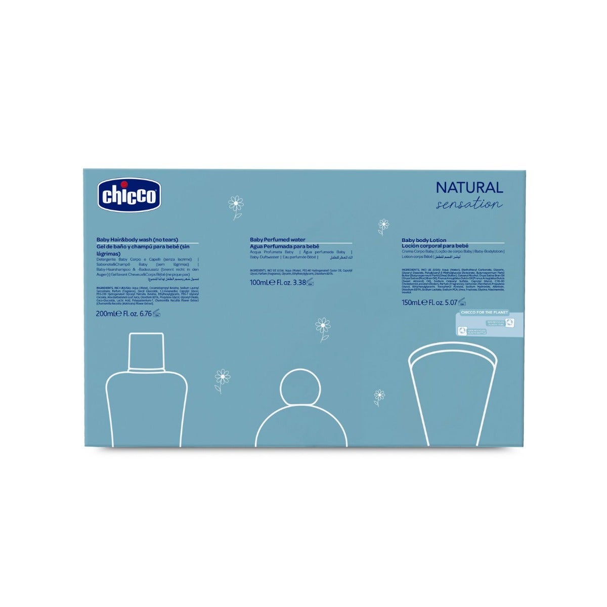 Chicco Natural Sensation Set Detergente Corpo&Capelli 200ml + Crema Corpo 150ml + Acqua Profumata 100ml