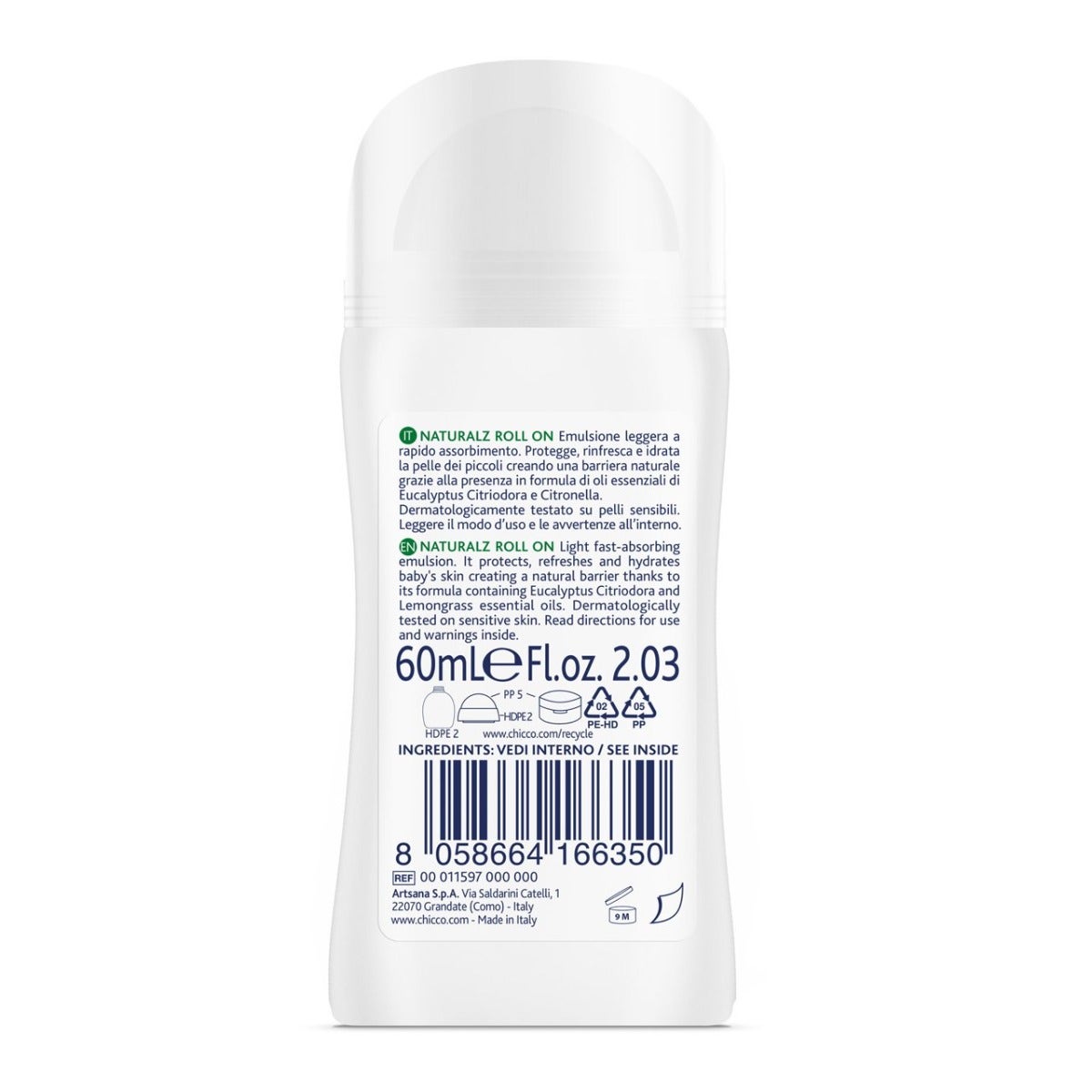 Chicco Roll-On Naturalz Antimosquitos Protector y Refrescante 60 ml 2 años+