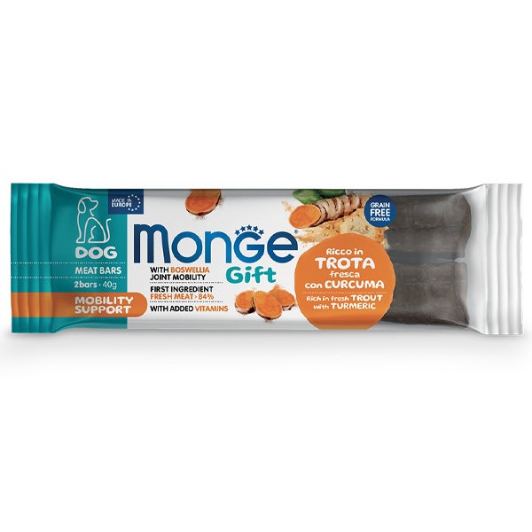 Monge Meat Bars Mobility Support Barrita para perros adultos de trucha fresca con cúrcuma 40 g