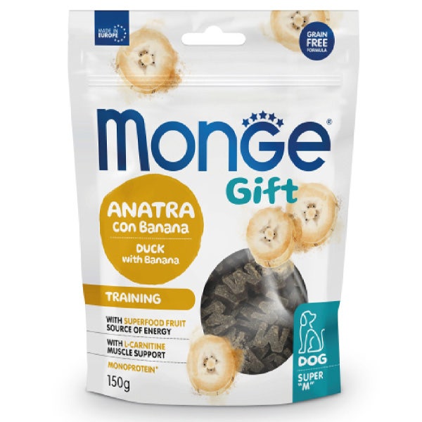Monge Snack de entrenamiento para perros adultos de pato con plátano 150 g