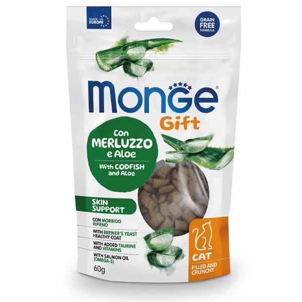 Monge Filled And Crunchy Skin Support Snack para gatos: bacalao y aloe 60 g
