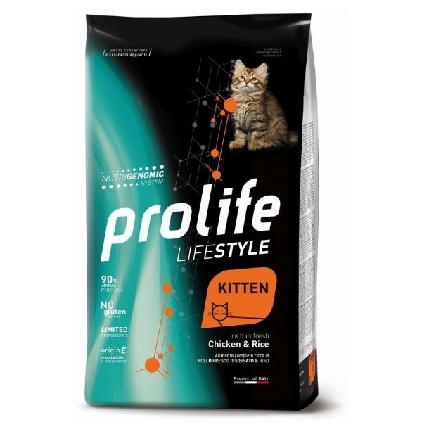 Prolife Lifestyle Pollo fresco deshuesado y arroz. Pienso seco para gatitos. Saco de 400 g