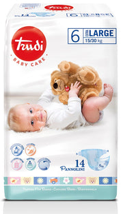 Trudi Baby Care Pañales para bebés extragrandes 15/30 kg, 14 unidades