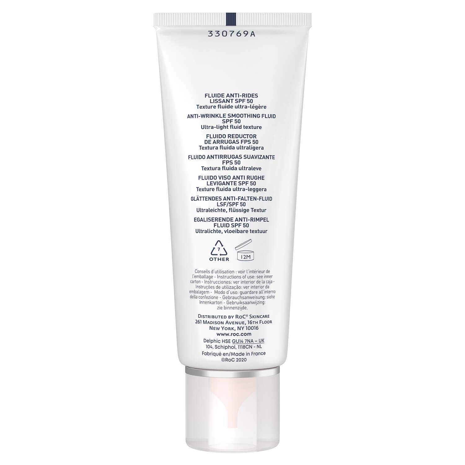 Roc Fluido solar facial antiarrugas alisante SPF50+ 50 ml