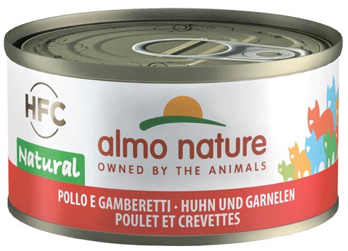 Pollo y camarones naturales de la comida húmeda de Almo Nature HFC para la lata 70g de los gatos adultos-1