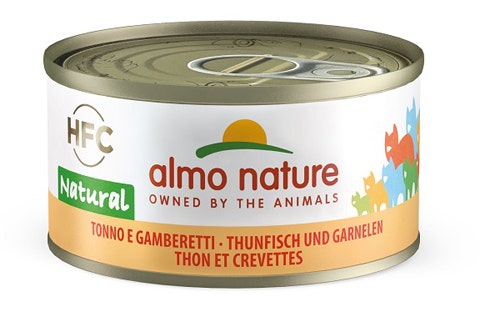 Almo Nature HFC Natural Gato Comida Húmeda Atún/Camarones para Gatos Adultos Lata 70g-1