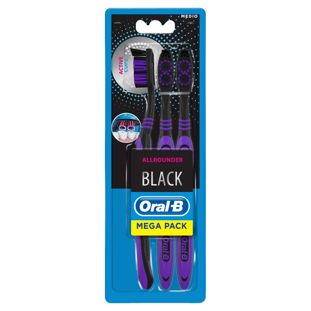 Cepillo de dientes manual Oral-B Allrounder Black, 3 unidades