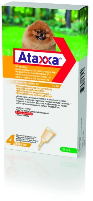 Ataxxa Spot-On* 0,4ml 40mg + 200mg Cani Fino a 4kg 4 Pipette-1