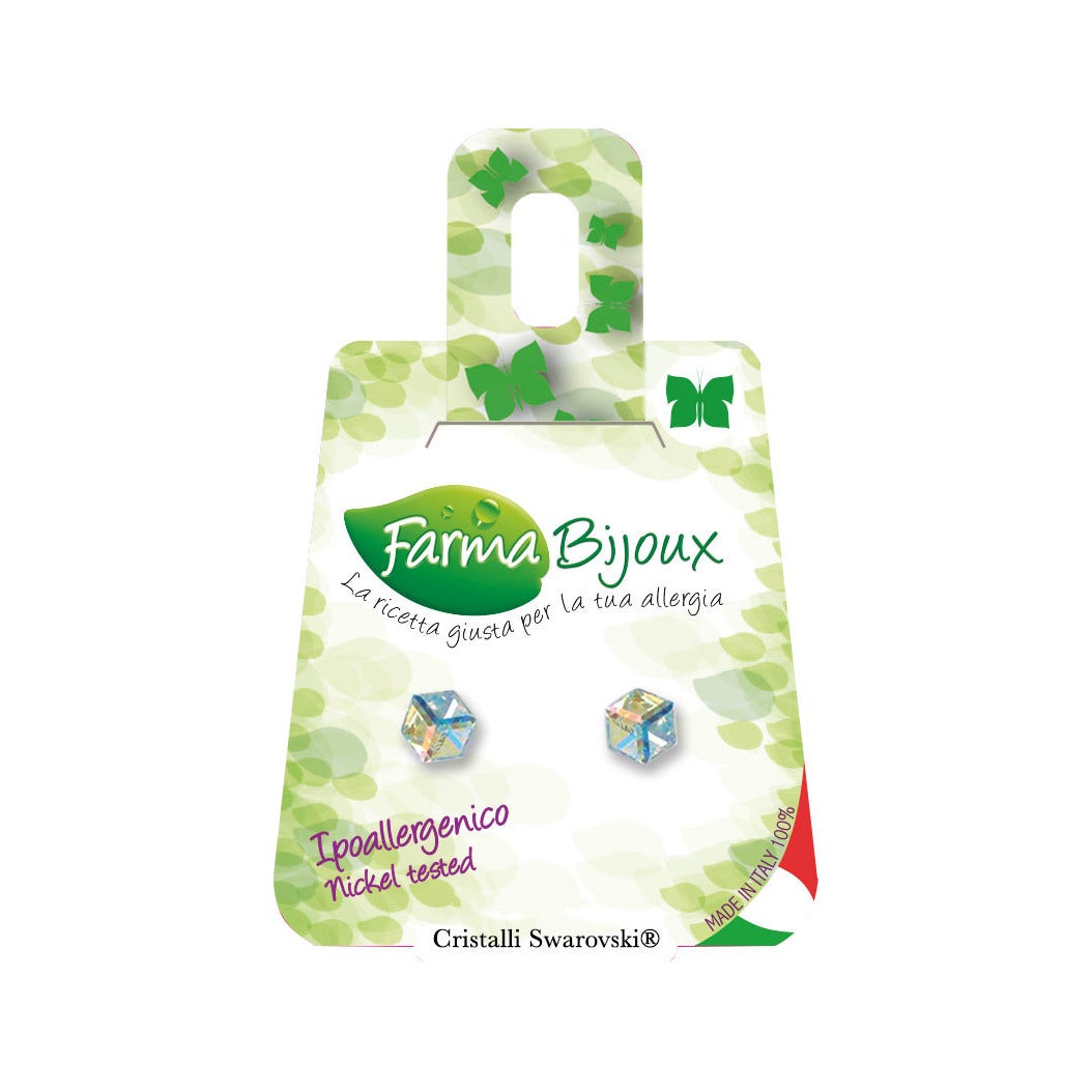 Farma Bijoux Swarovski Cubo Pendiente 4 mm Aurora Boreal 1 Par-2