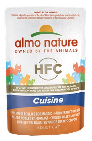 Almo Nature HFC Cuisine Comida Húmeda Filete De Pollo Y Queso Gatos Adultos Sobre 55g-1