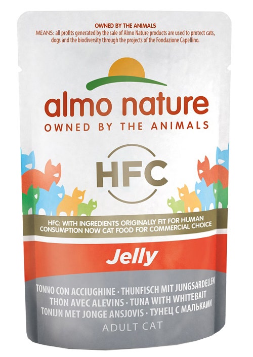 Almo Nature HCF Classic Gelatina De Atún Con Anchoas Comida Húmeda Para Gatos Adultos Bolsa 55g-1