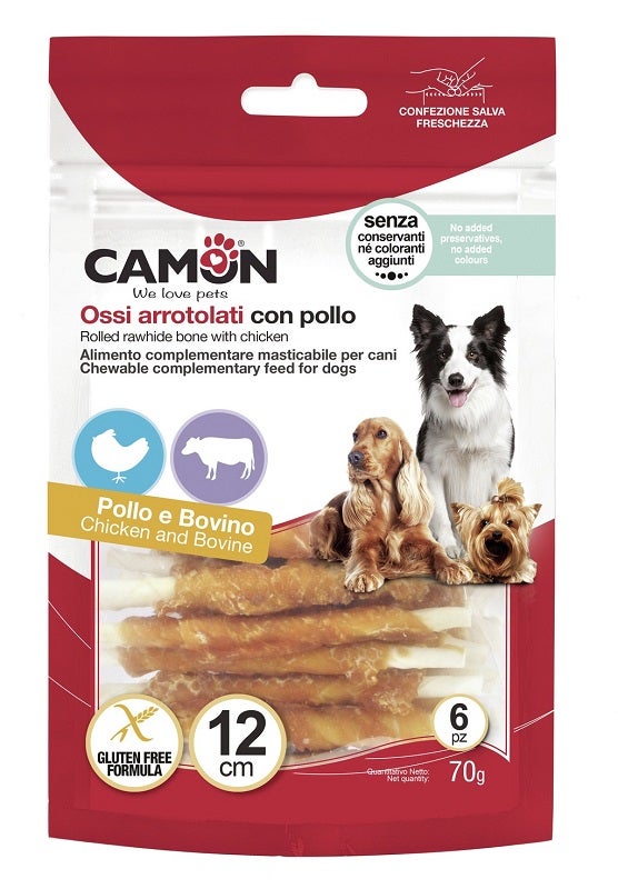 Camon Rollitos De Piel De Vacuno Con Pollo Para Perros 17cm 140g 3 Piezas-1
