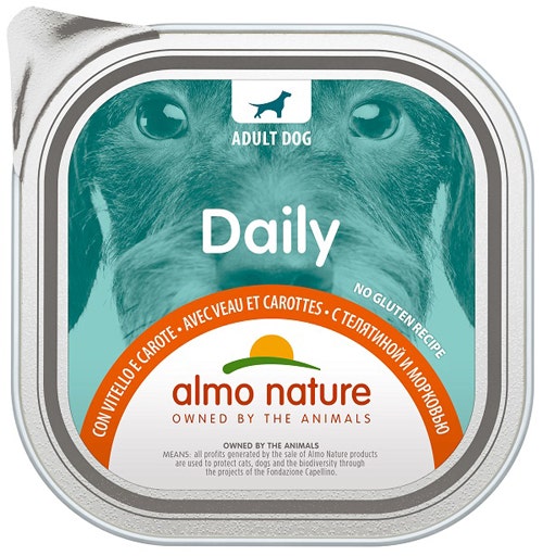Almo Nature Menú Diario Comida Húmeda Ternera y Zanahoria para Perros Adultos Bandeja 300g-1