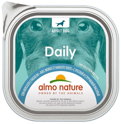 Almo Nature Menú Diario Comida Húmeda Bacalao y Judías Verdes para Perros Adultos Tarrina 300g-1