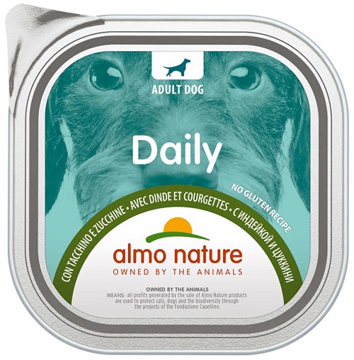 Almo Nature Menú Diario Comida Húmeda Pavo y Calabacín para Perros Adultos Bandeja 300g-1