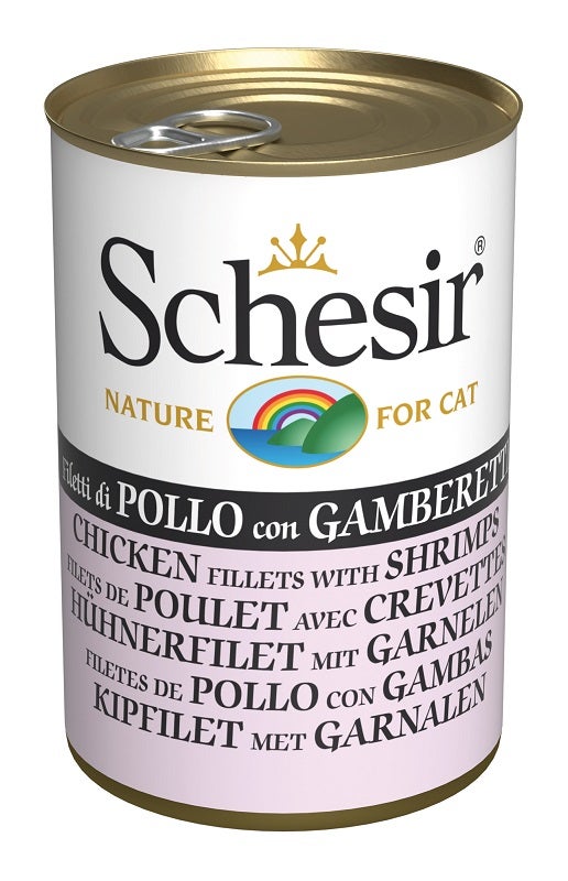 Schesir Comida Húmeda de Pollo con Gambas para Gatos Adultos Lata 140g-1