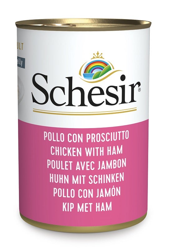 Schesir Filetes de Pollo con Jamón Comida Húmeda para Gatos Adultos Lata 140g-1