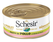 Schesir Filetes de Pollo en Caldo de Pollo Comida Húmeda para Gatos Adultos Lata 70g-1