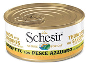 Schesir Atún con Pescado Azul en Caldo de Pescado Comida Húmeda para Gatos Adultos Lata 70g-1