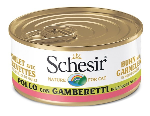 Schesir Comida Húmeda de Pollo con Gambas para Gatos Adultos Lata 70g-1