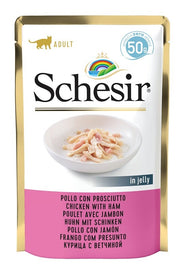 Schesir Pollo con Jamón en Gelatina Comida Húmeda para Gatos Adultos Sobre 50g-1