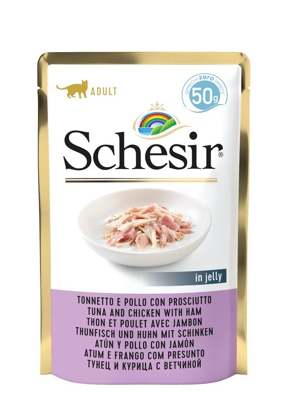 Schesir Comida Húmeda de Atún con Jamón para Gatos Adultos Sobre 50g-1