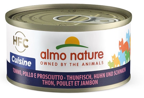 Atún/pollo/jamón de la comida húmeda de la cocina de la naturaleza HFC de Almo para los gatos adultos estañan 70g-1