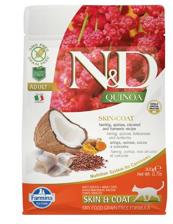 Farmina Natural & Delicious All Breed Quinoa Skin & Coat Arenque Alimento seco para gatos sin cereales 300 g-1