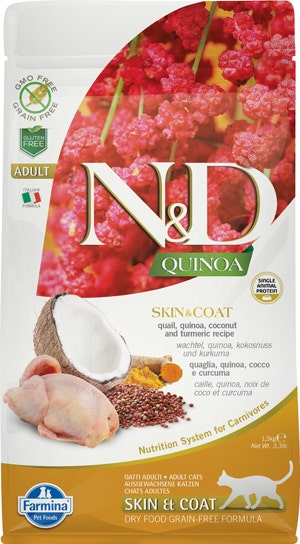 Farmina Natural & Delicious Quinoa Skin & Coat Codorniz Pienso Seco Sin Cereales para Gatos 1,5kg-1