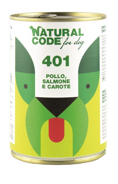 Natural Code 401 Comida Húmeda Con Pollo/Salmón/Zanahoria Para Perros Adultos Tarro 400g-1