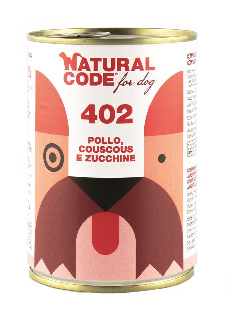 Natural Code 402 Comida Húmeda Con Pollo/Cuscús/Calabacín Para Perros Adultos Tarro 400g-1
