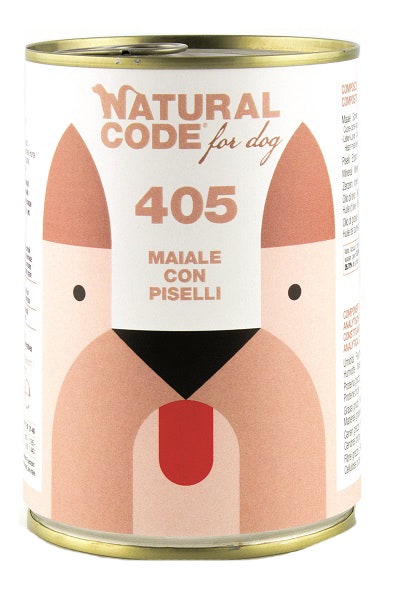 Natural Code 405 Comida Húmeda Con Cerdo/Guisantes Para Perros Adultos Tarro 400g-1