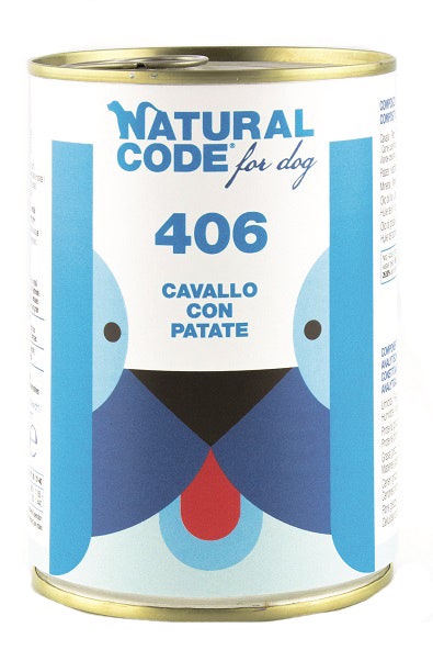 Natural Code 406 Comida Húmeda Con Caballo/Patatas Para Perros Adultos Tarro 400g-1