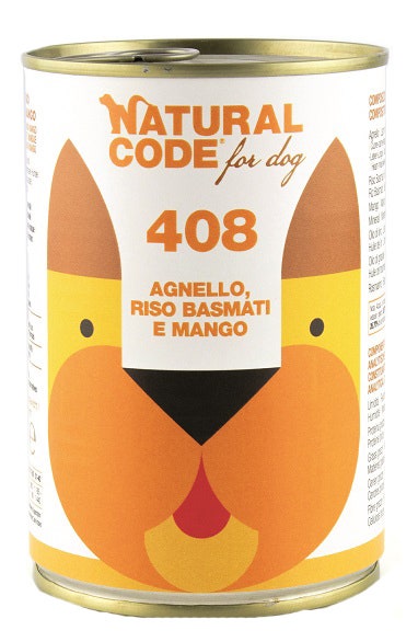 Natural Code 408 Comida Húmeda Con Cordero/Arroz Basmati/Mango Para Perros Adultos Tarro 400g-1