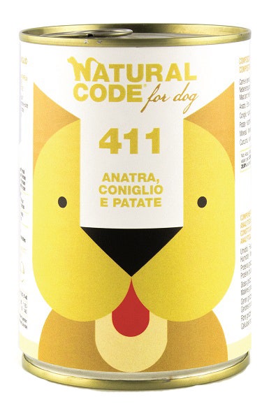 Natural Code For Dog 411 Pato Conejo y Patatas 400g-1
