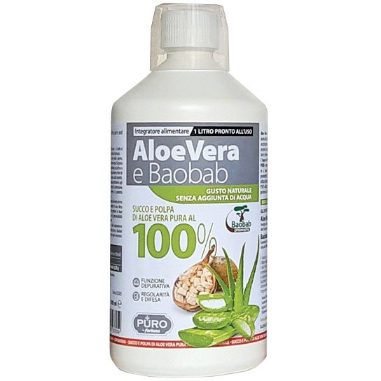 Forhans Aloe Vera Puro, 100 % de jugo y pulpa + baobab, 1 litro