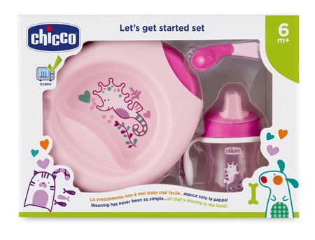 Chicco Pink Baby Food Set Con Cuchara Rosa 6m+-1