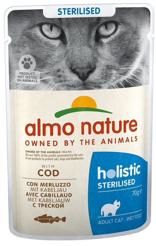 Almo Nature Holistic Bacalao Esterilizado Comida Húmeda para Gatos Adultos Esterilizados Sobre 70g-1