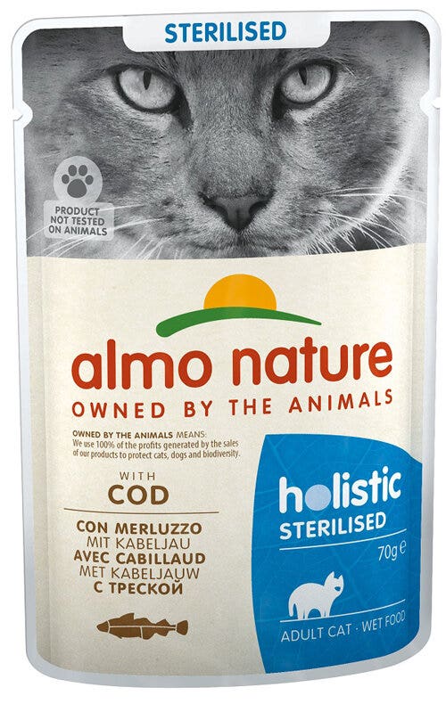 Almo Nature Holistic Bacalao Esterilizado Comida Húmeda para Gatos Adultos Esterilizados Sobre 70g-2