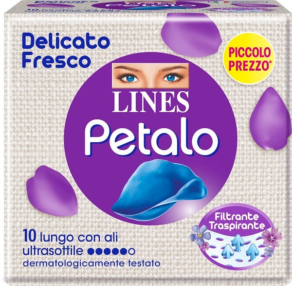 Lines Petalo Delicato e Fresco 10 Assorbenti Lunghi Con Ali-1