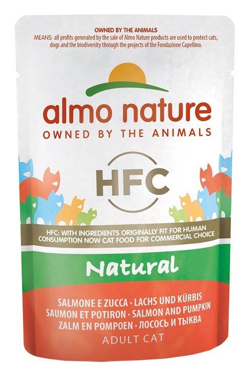 Almo Nature HFC Comida Húmeda Natural Salmón Y Calabaza Para Gatos Adultos 55g-1