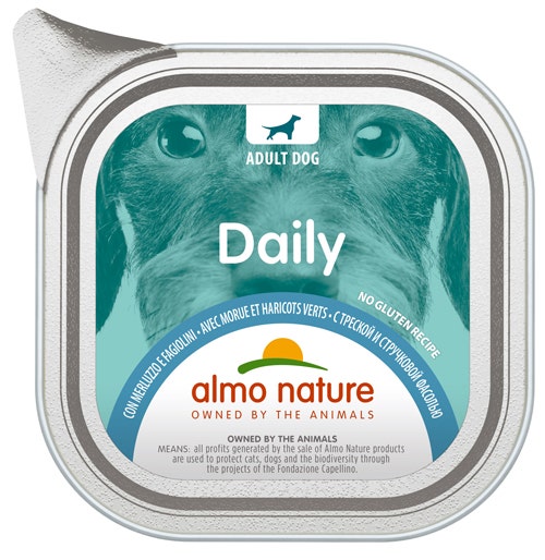 Almo Nature Menú Diario Comida Húmeda Bacalao y Judías Verdes para Perros Adultos Tarrina 100g-1