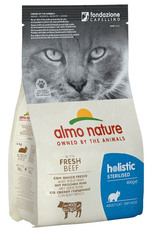 Almo Nature Pienso Holístico Esterilizado con Carne de Res y Arroz para Gatos Adultos Bolsa 400g-1