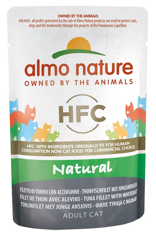 Almo Nature HFC Comida Húmeda Natural Atún y Anchoas para Gatos Adultos Sobre 55g-1