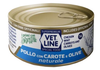 Vet Line Per Gatto Pollo Con Carote E Olive Al Naturale 70g