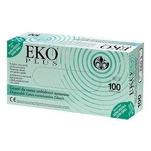 Eko Plus Guantes de látex de superficie lisa empolvados, tamaño pequeño, 100 piezas-1