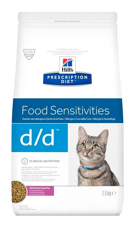 Hill's Prescription Diet D/D Pienso de pato y guisantes para gatos, bolsa de 1,5 kg