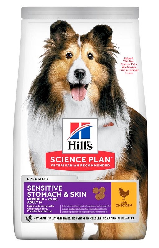 Hill's Science Plan Adult Medium Sensitive Stomach & Skin con pollo, pienso seco para perros, 2,5 kg