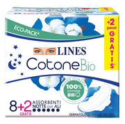 Lines Algodón Orgánico 10 Compresas Nocturnas con Alas